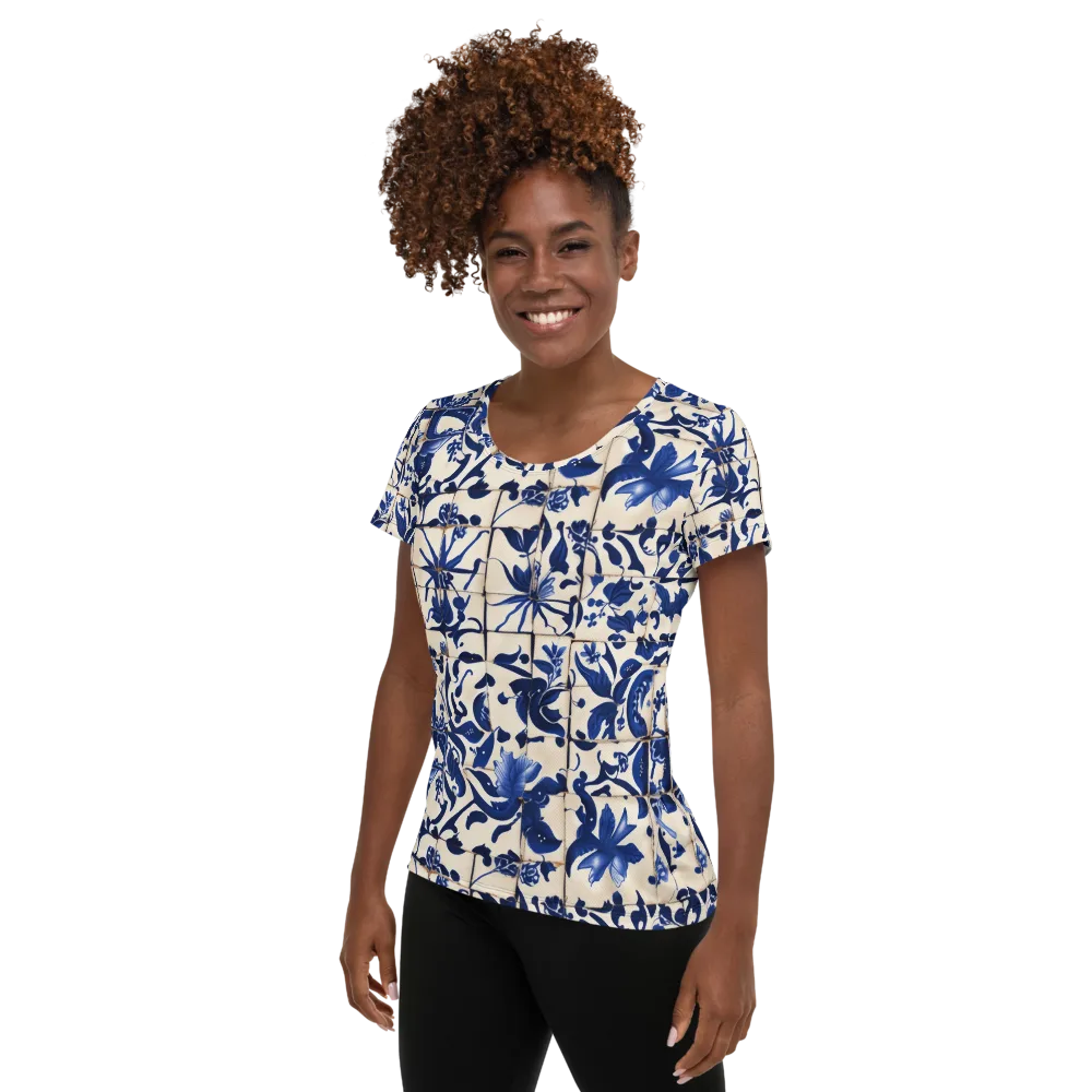 Cobalt Delft on Women's Athletic T-Shirt — Left