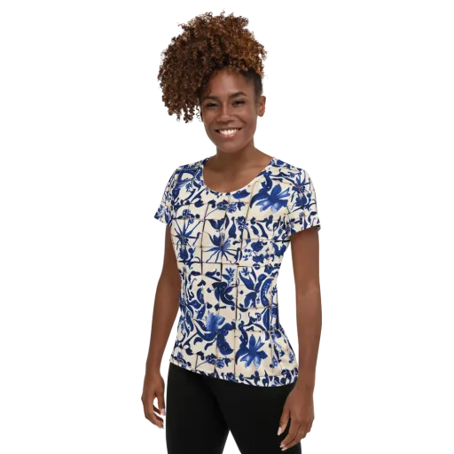 Cobalt Delft on a Women's Athletic T-Shirt
