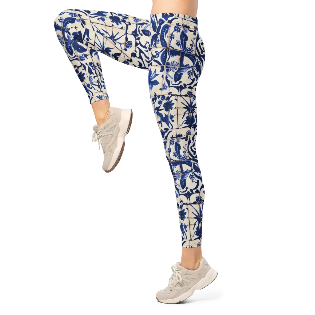 Cobalt Delft on Leggings — Left