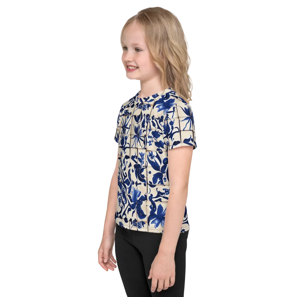 Cobalt Delft on Kids Crew Neck T-Shirt — Left