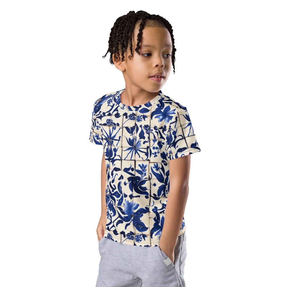Cobalt Delft on Kids Crew Neck T-Shirt — Left Front