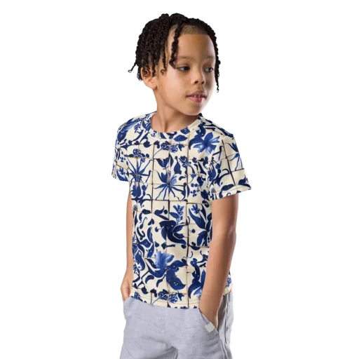 Cobalt Delft on a Kids Crew Neck T-Shirt