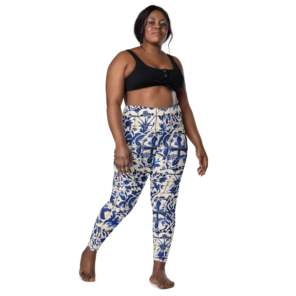 Cobalt Delft on Leggings with Pockets — Front