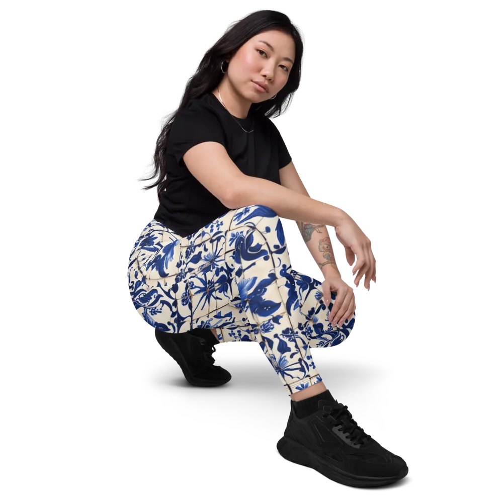 Cobalt Delft on Leggings with Pockets — Right Front