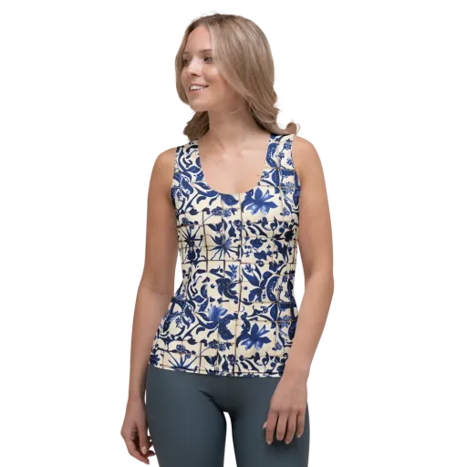 Cobalt Delft on a Women's Tank Top