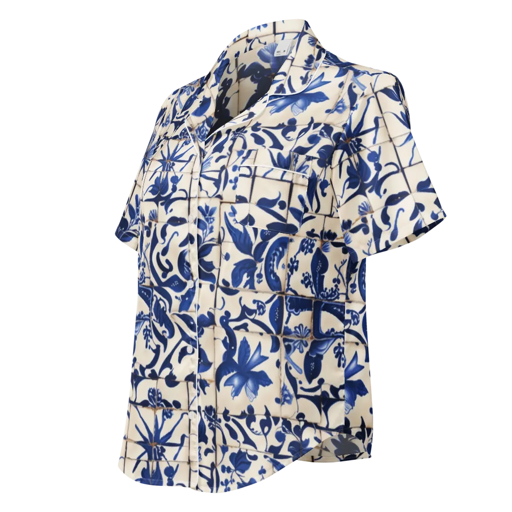 Cobalt Delft on Women's Short Sleeve Pajama Top — Left Front