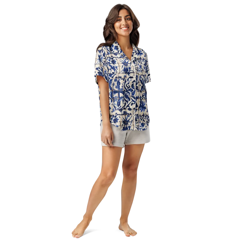 Cobalt Delft on Women's Short Sleeve Pajama Top — Front