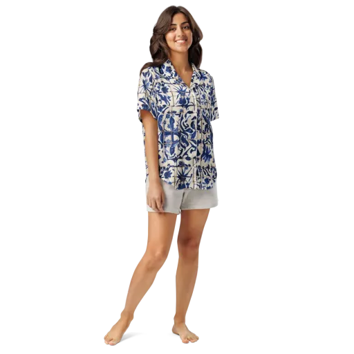Cobalt Delft on a Women's Short Sleeve Pajama Top
