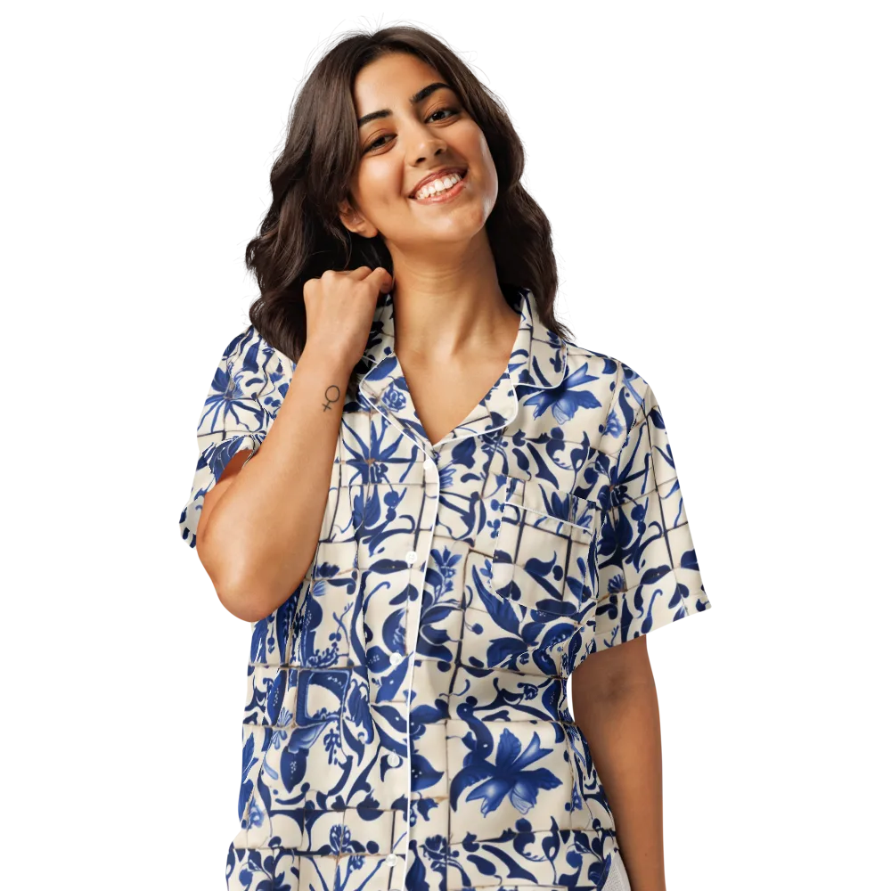 Cobalt Delft on Women's Short Sleeve Pajama Top — Front