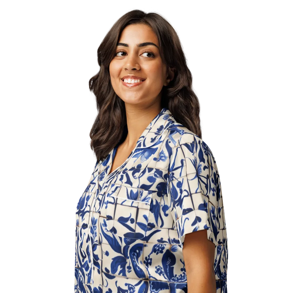 Cobalt Delft on Women's Short Sleeve Pajama Top — Left Front