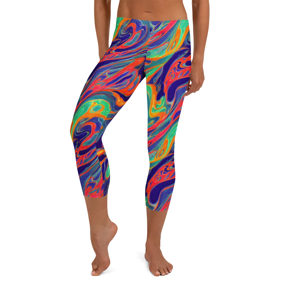 Colorwave Riot on Capri Leggings — Front