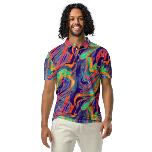 Colorwave Riot on a Men's Slim Fit Polo Shirt