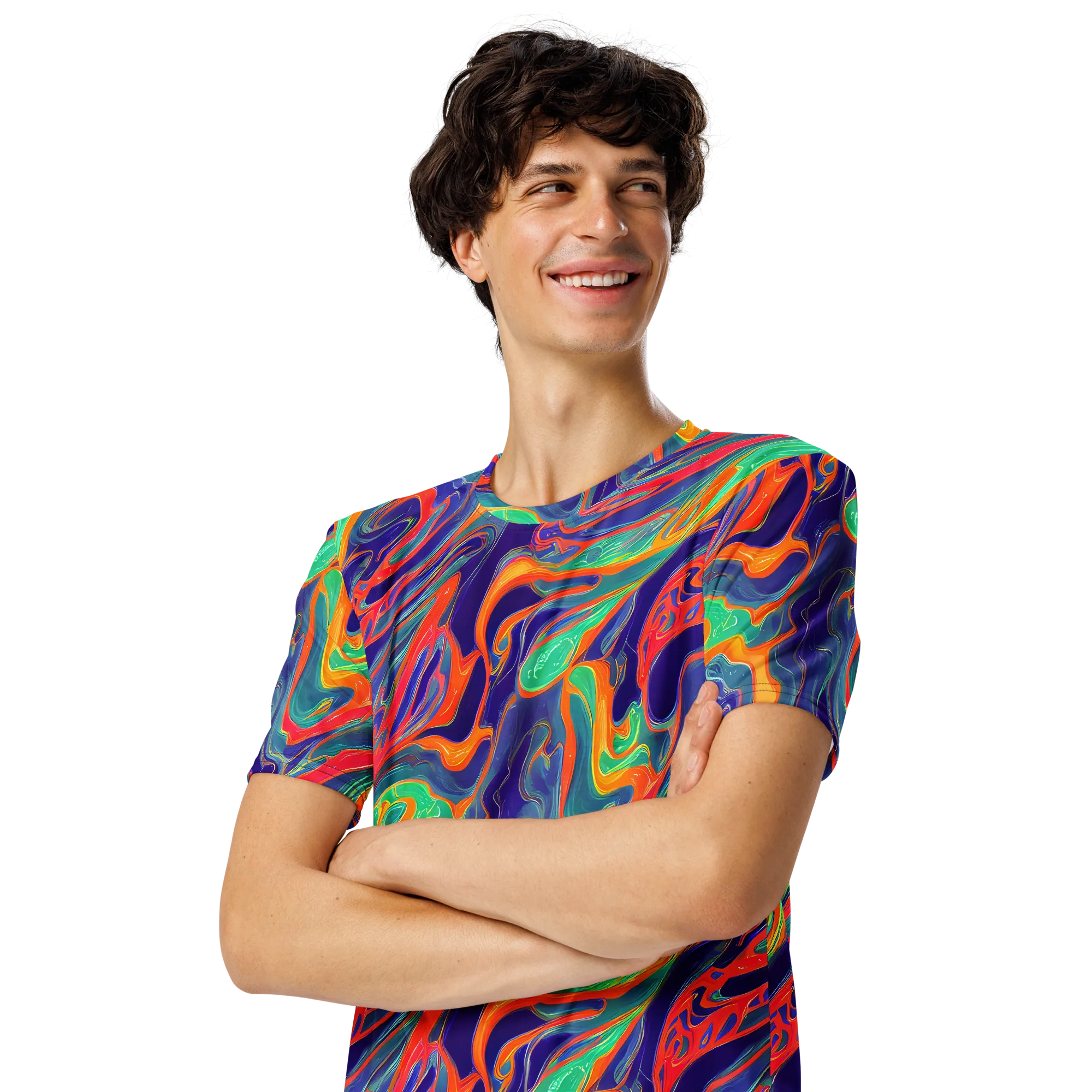 Colorwave Riot on Men's Crew Neck T-Shirt — Left Front