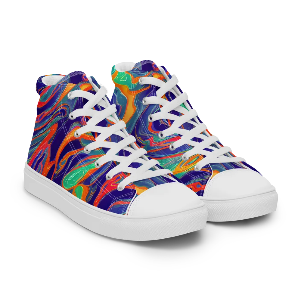 Colorwave Riot on Men's High Top Canvas Shoes — Right Front