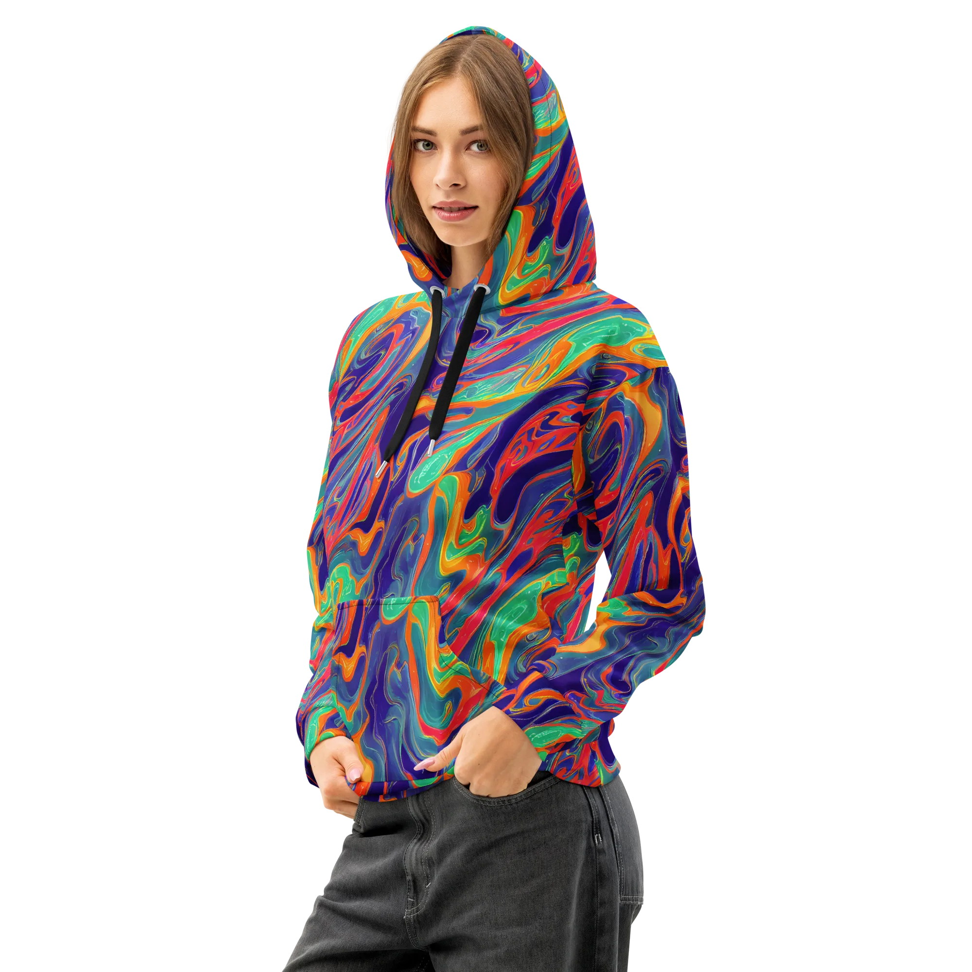 Colorwave Riot on Cotton Hoodie — Left Front