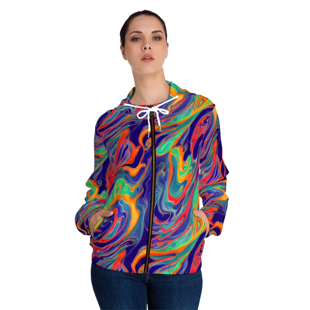 Colorwave Riot on Women's Full-Zip Hoodie — Front On Person