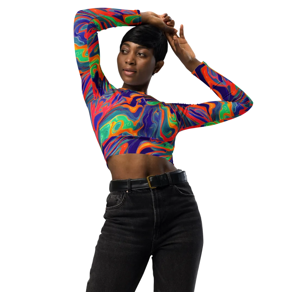 Colorwave Riot on Long Sleeve Crop Top — Front