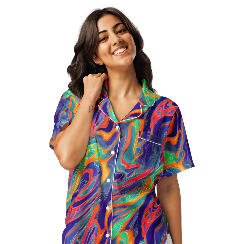 Colorwave Riot on Women's Short Sleeve Pajama Top — Front