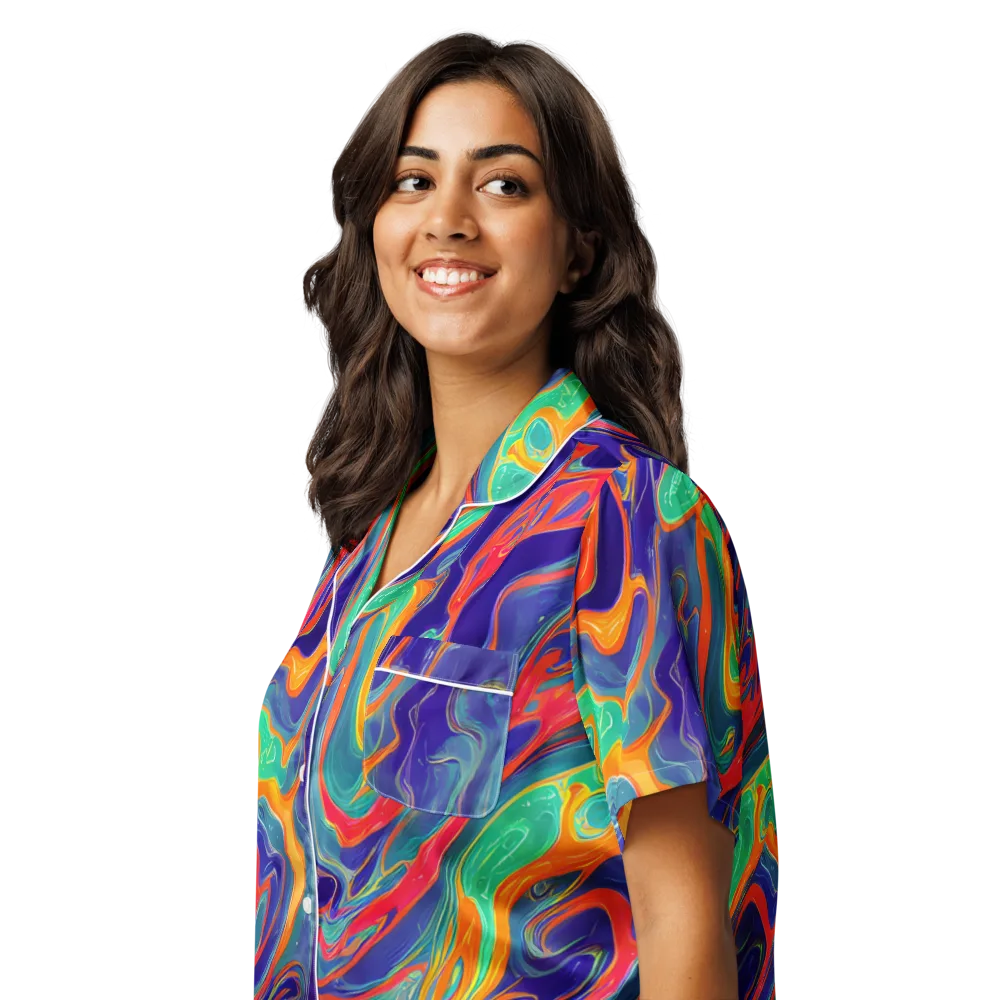 Colorwave Riot on Women's Short Sleeve Pajama Top — Left Front