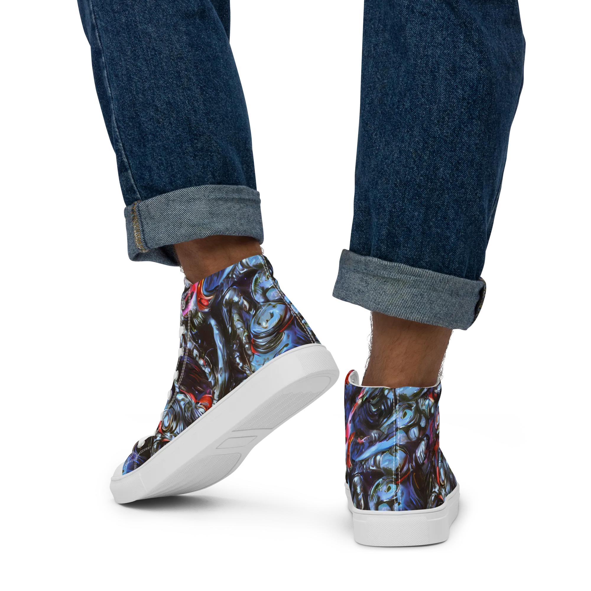 Blackwater Riot on Men's High Top Canvas Shoes — Back