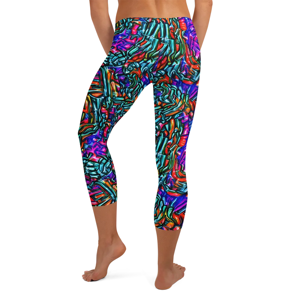 Electric Bamboo Nocturne on Capri Leggings — Back