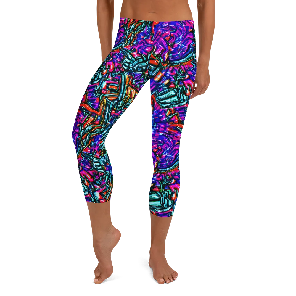Electric Bamboo Nocturne on Capri Leggings — Front