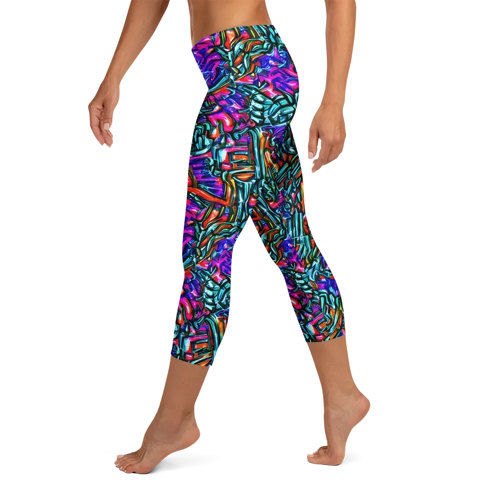 Electric Bamboo Nocturne on Capri Leggings — Left