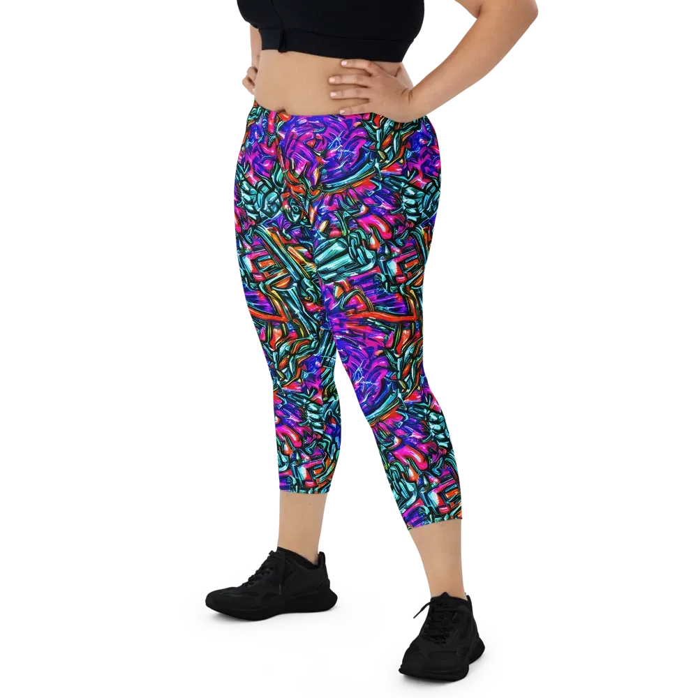 Electric Bamboo Nocturne on Capri Leggings — Front