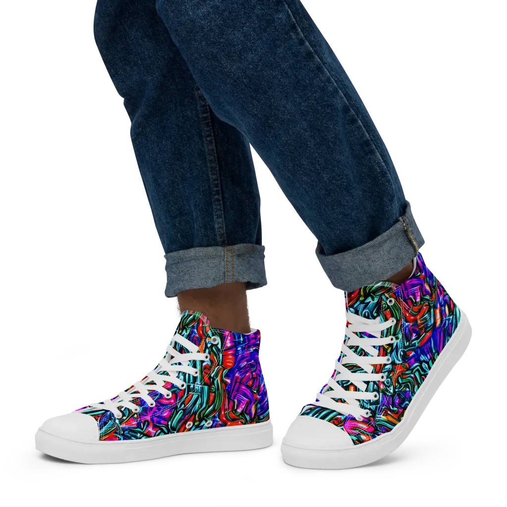 Electric Bamboo Nocturne on Men's High Top Canvas Shoes — Left