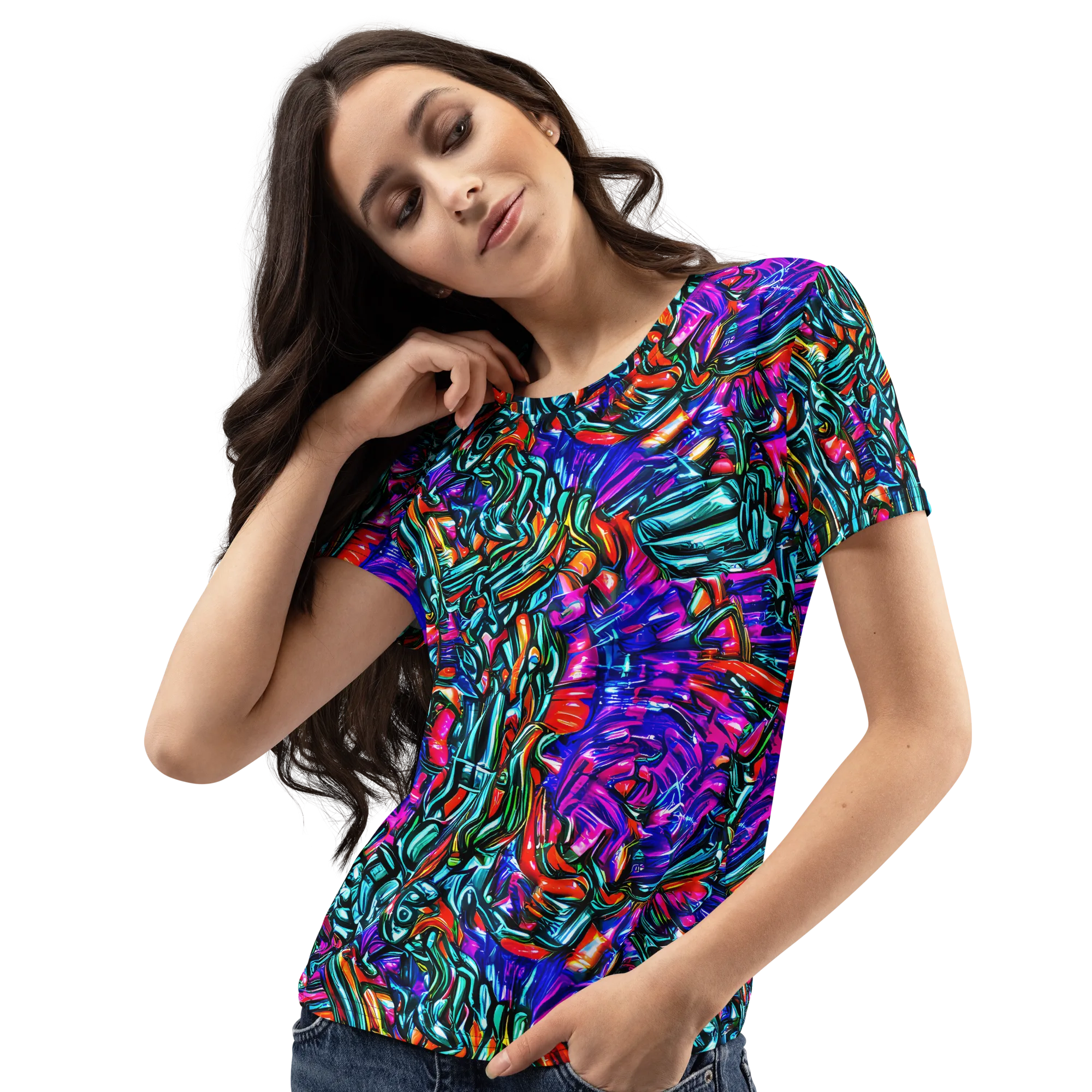 Electric Bamboo Nocturne on Women's Crew Neck T-Shirt — Left Front