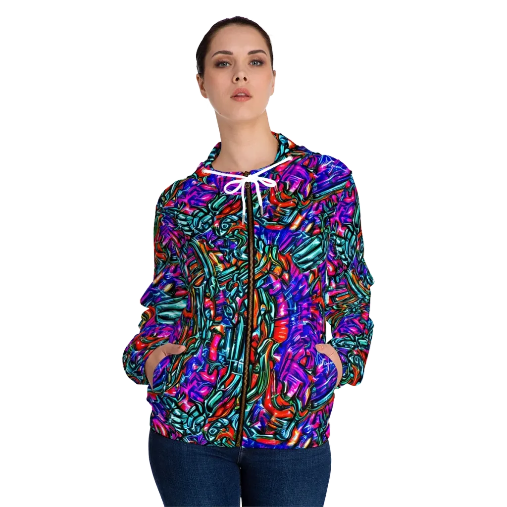 Electric Bamboo Nocturne on Women's Full-Zip Hoodie — Front On Person