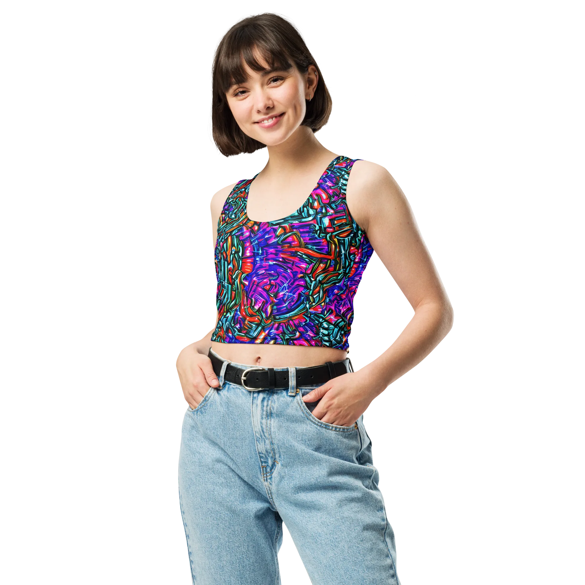 Electric Bamboo Nocturne on Crop Top — Front