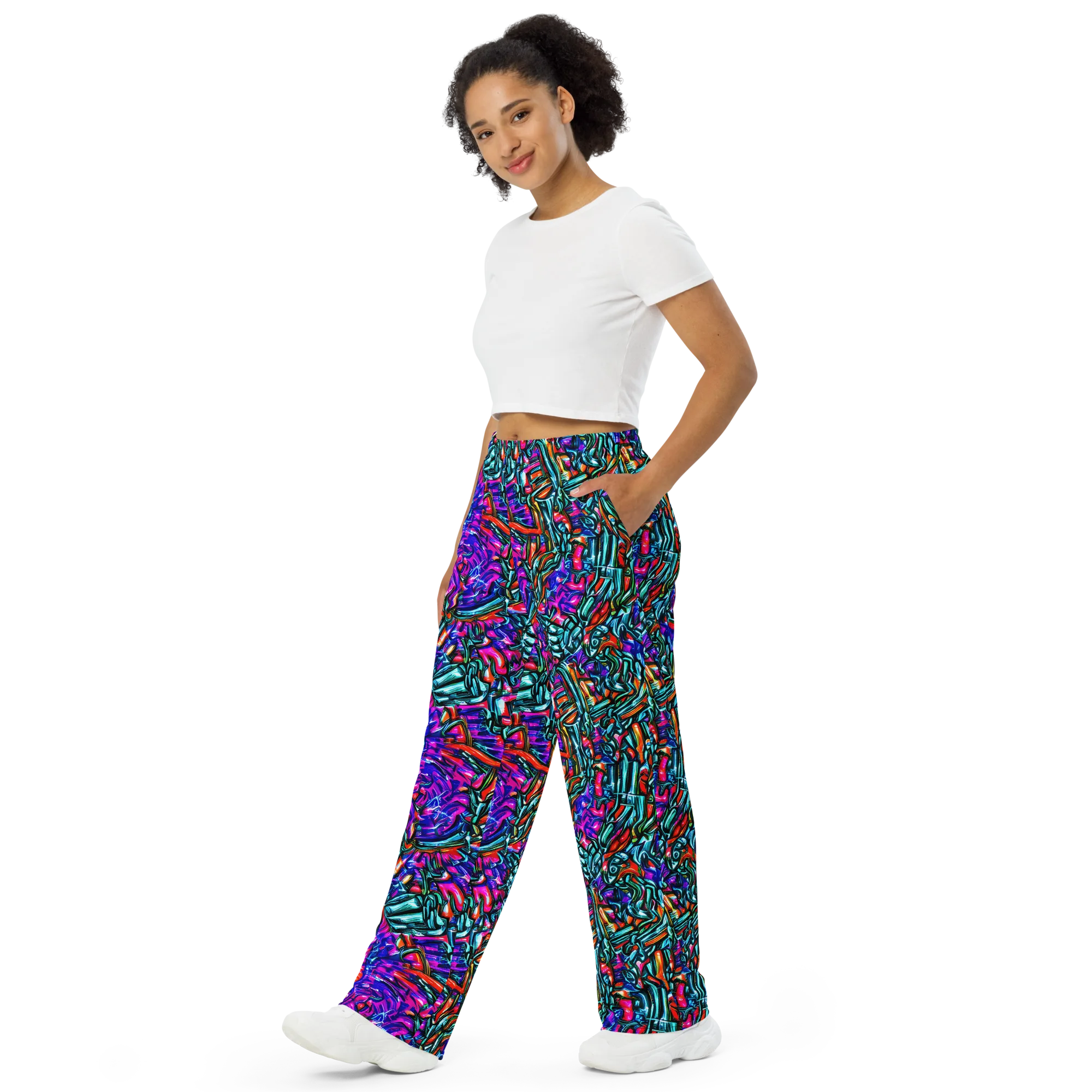 Electric Bamboo Nocturne on Wide-Leg Pants — Left Front