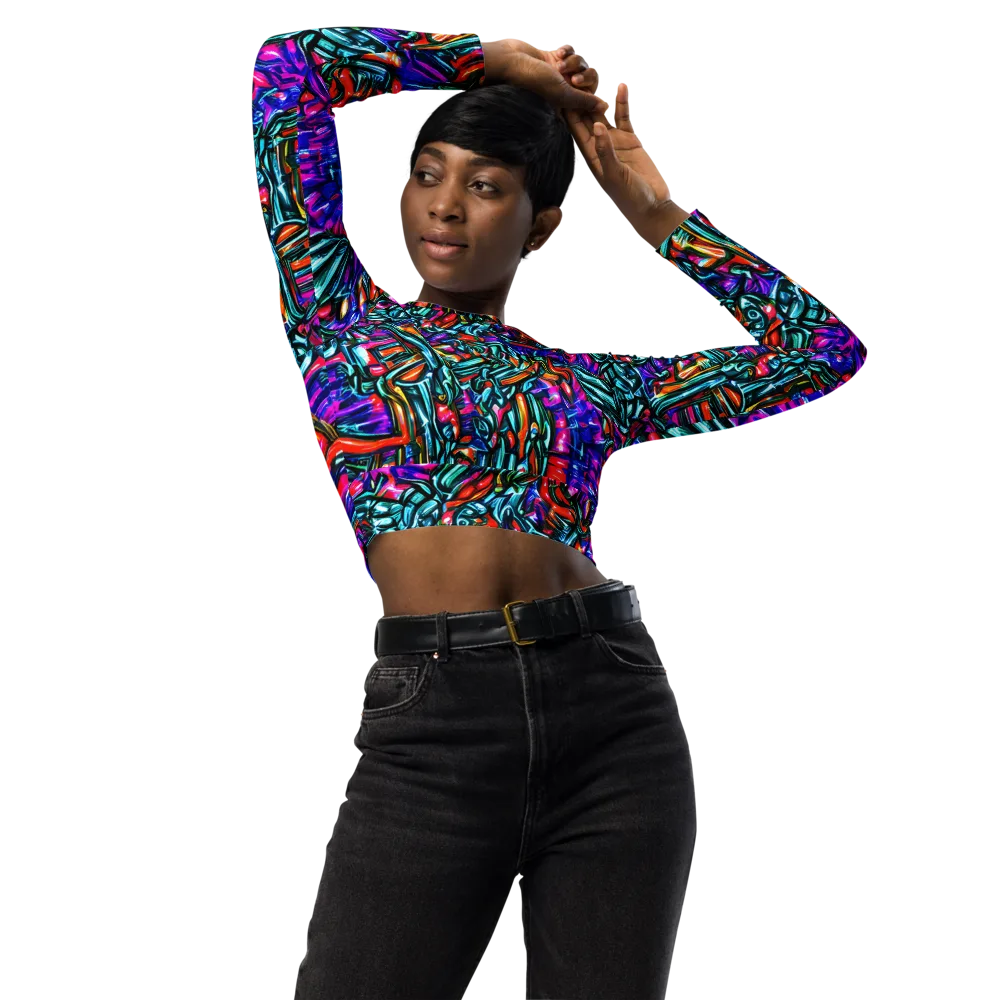 Electric Bamboo Nocturne on Long Sleeve Crop Top — Front