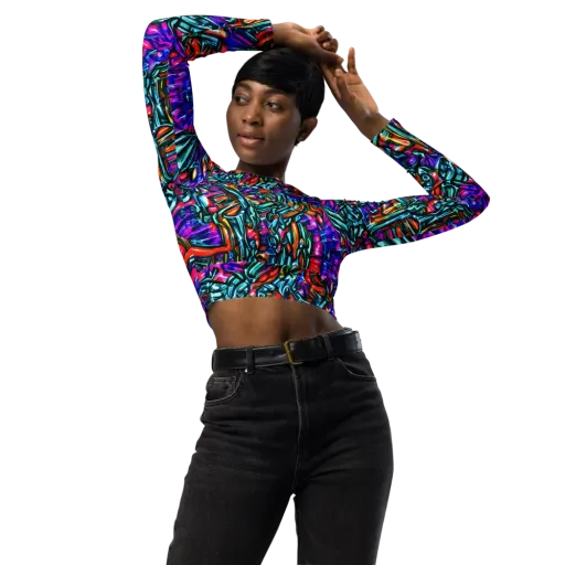 Electric Bamboo Nocturne on a Long Sleeve Crop Top