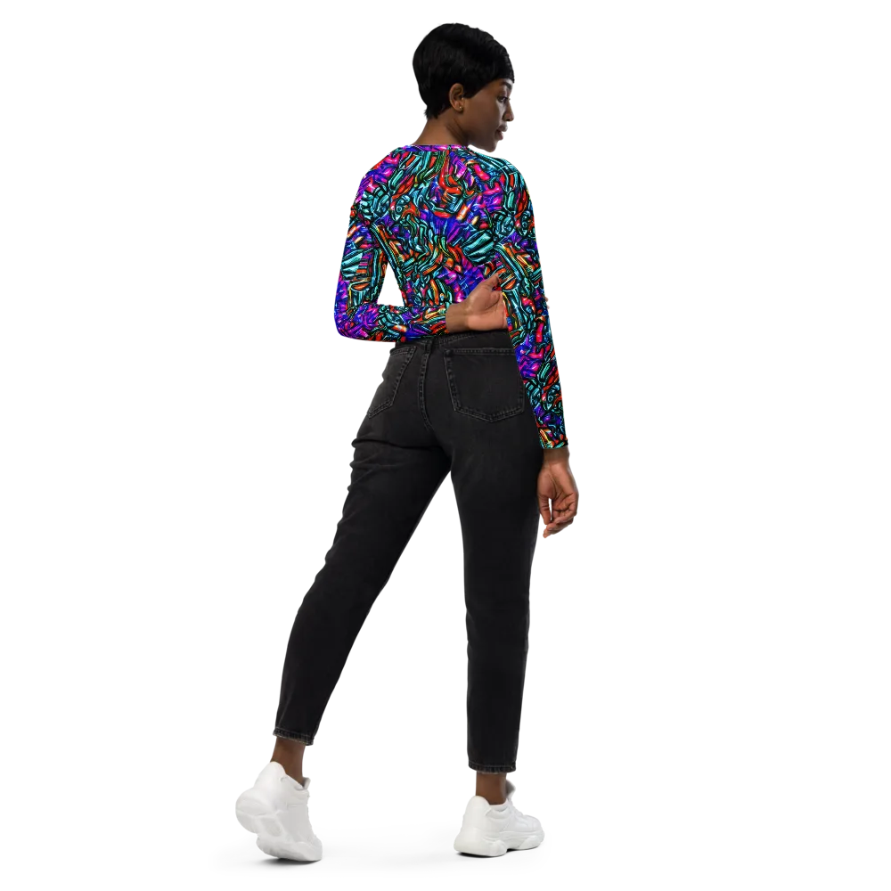 Electric Bamboo Nocturne on Long Sleeve Crop Top — Right Back