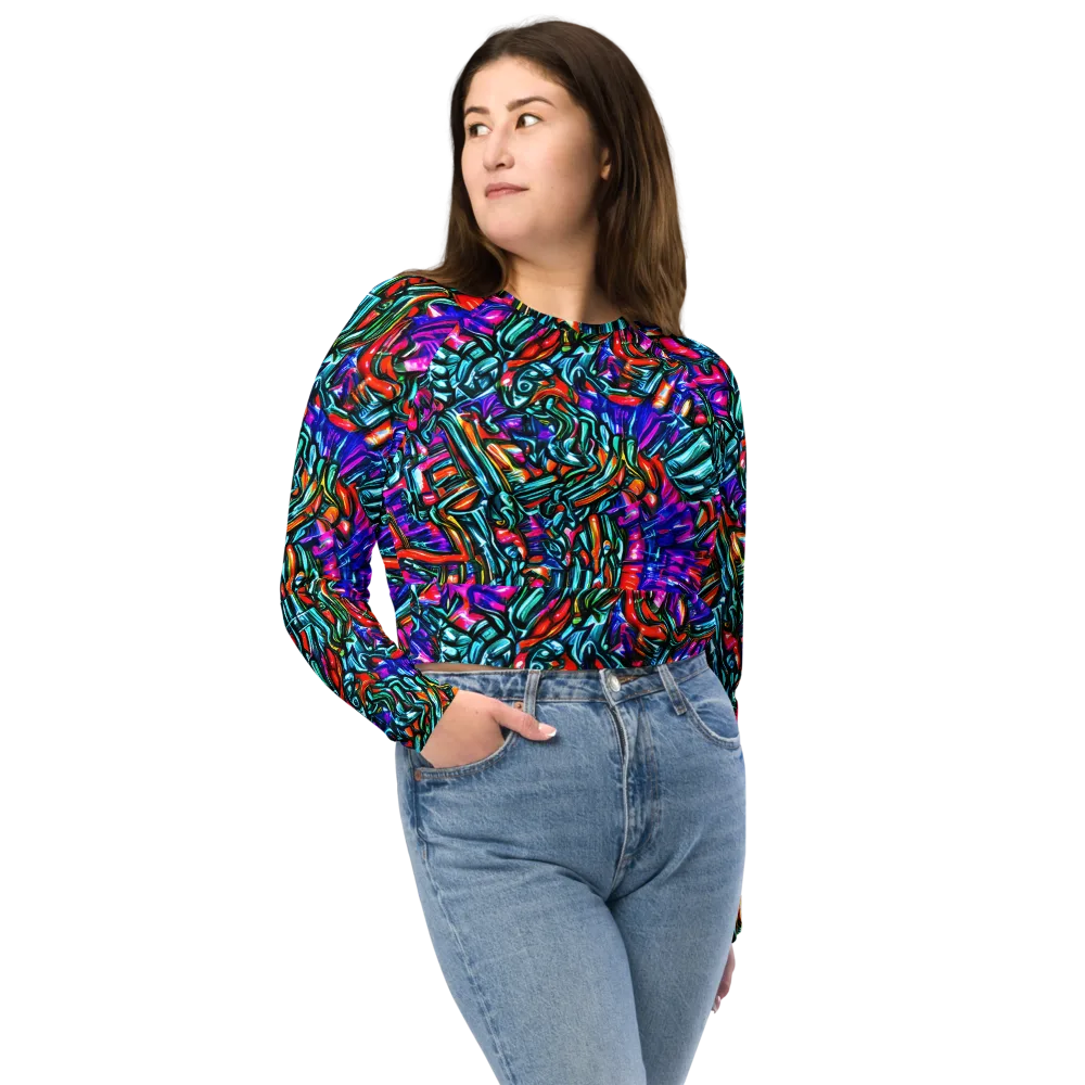 Electric Bamboo Nocturne on Long Sleeve Crop Top — Front