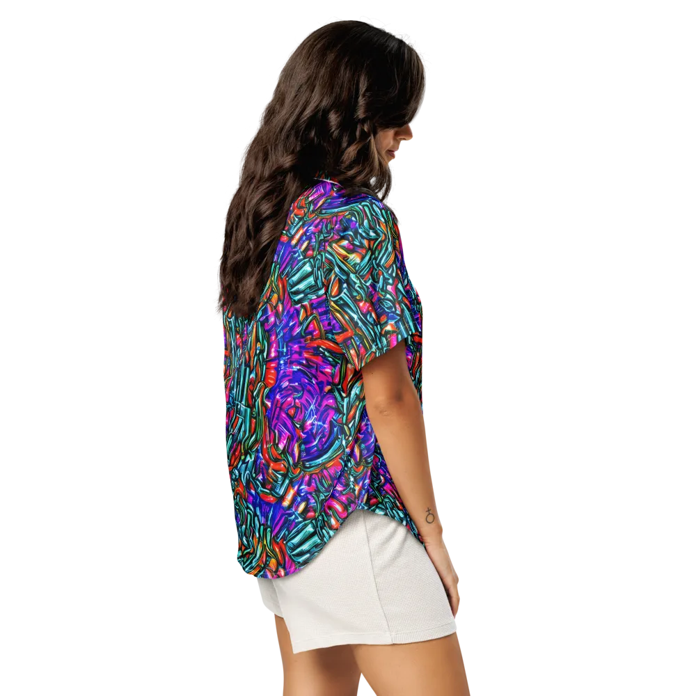 Electric Bamboo Nocturne on Women's Short Sleeve Pajama Top — Right Back