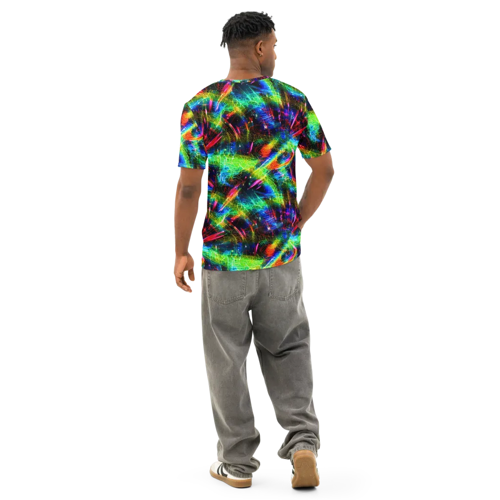 Neon Pulse on Men's Cotton Crew Neck T-Shirt — Back