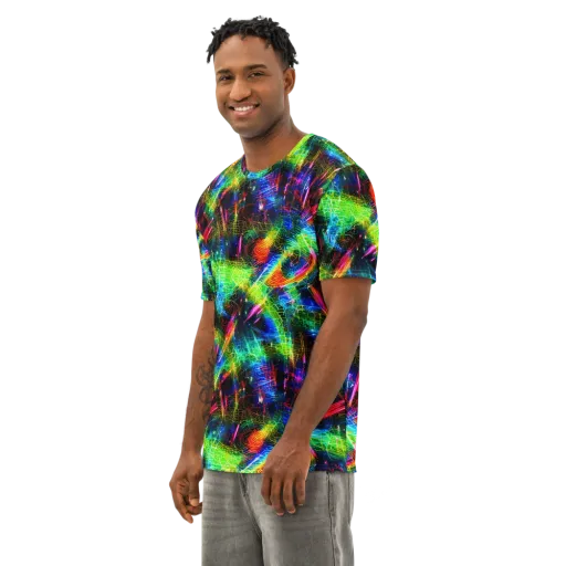 Neon Pulse on a Men's Cotton Crew Neck T-Shirt