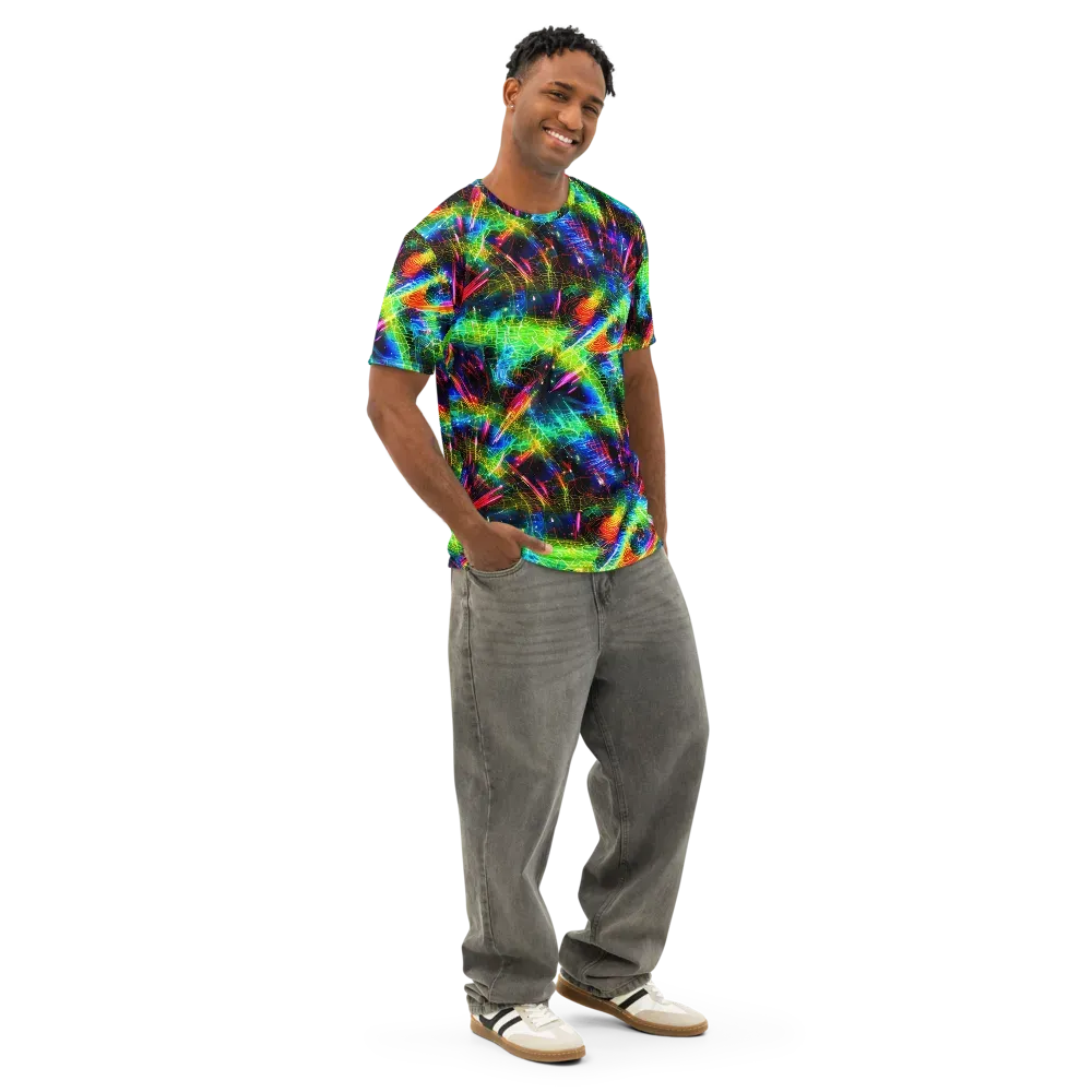Neon Pulse on Men's Cotton Crew Neck T-Shirt — Right Front