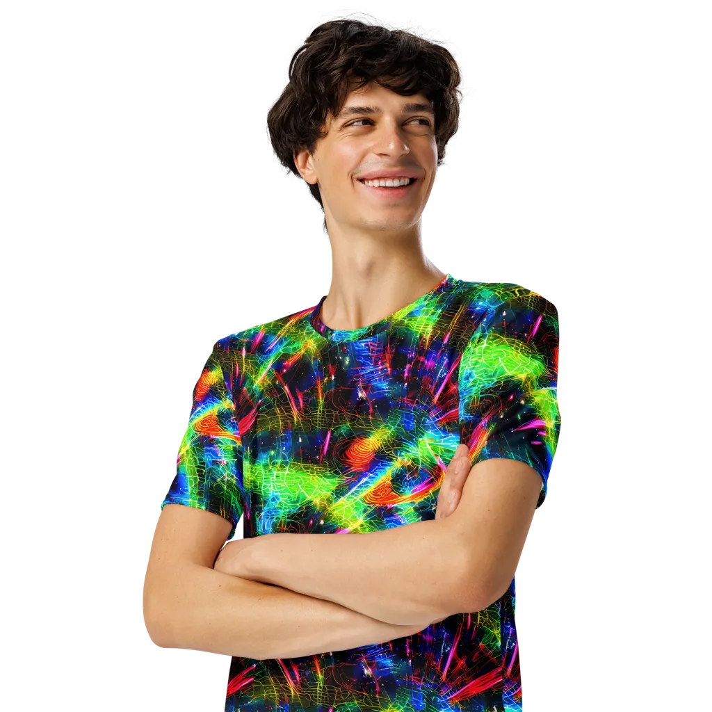 Neon Pulse on Men's Crew Neck T-Shirt — Left Front