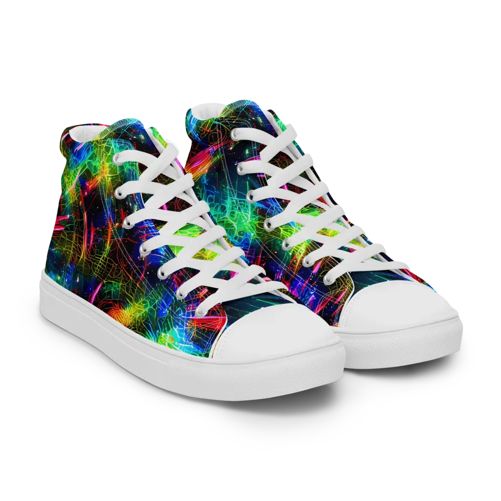 Neon Pulse on Men's High Top Canvas Shoes — Right Front