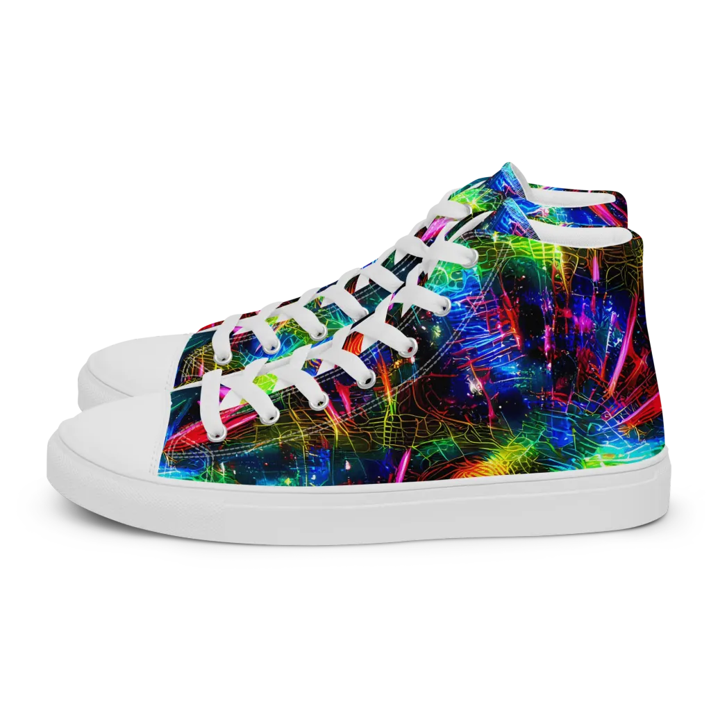 Neon Pulse on Men's High Top Canvas Shoes — Left
