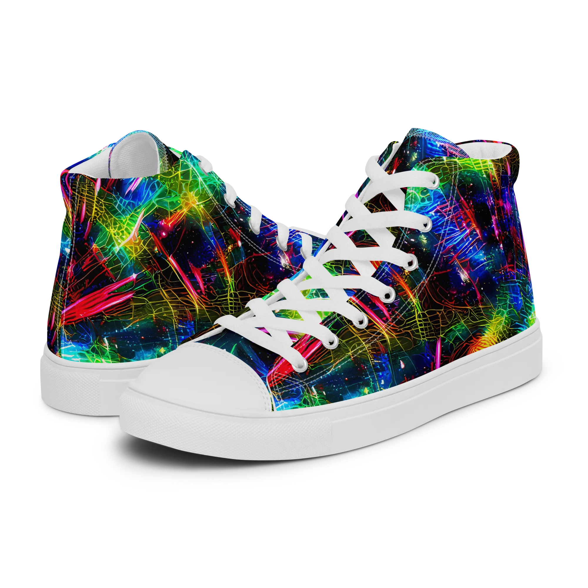 Neon Pulse on Men's High Top Canvas Shoes — Left