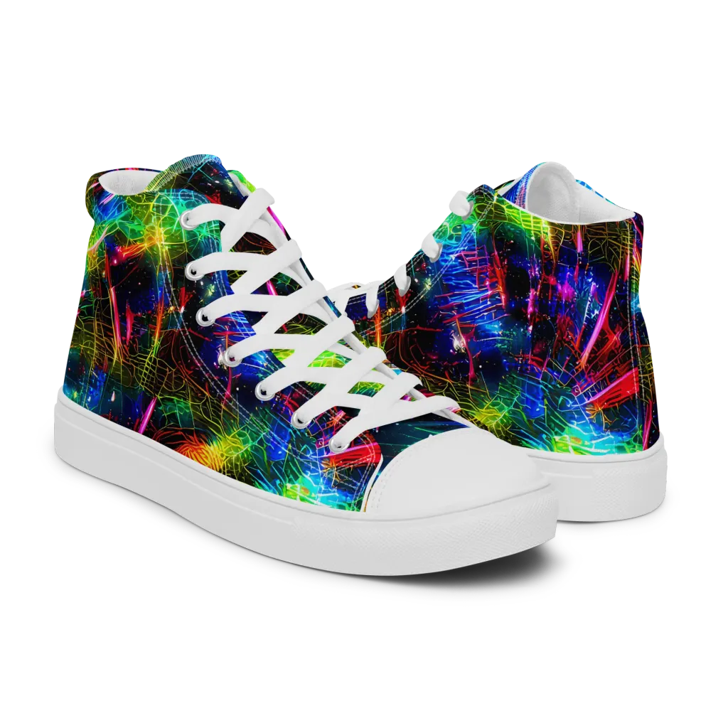 Neon Pulse on Men's High Top Canvas Shoes — Right