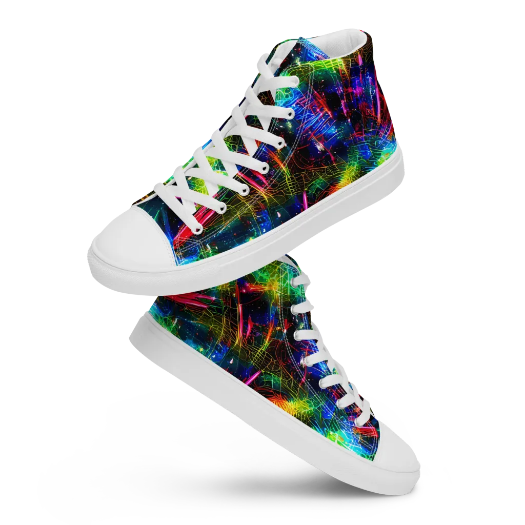 Neon Pulse on Men's High Top Canvas Shoes — Front