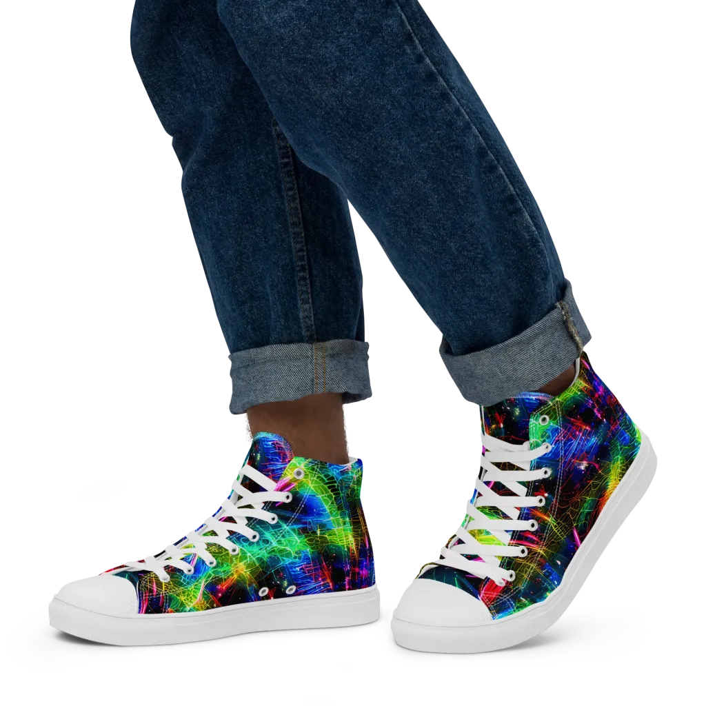 Neon Pulse on Men's High Top Canvas Shoes — Left