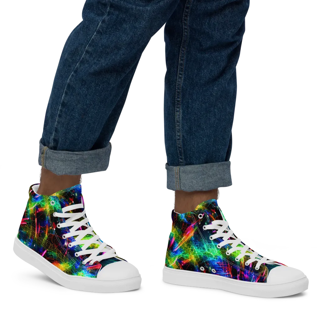 Neon Pulse on Men's High Top Canvas Shoes — Right