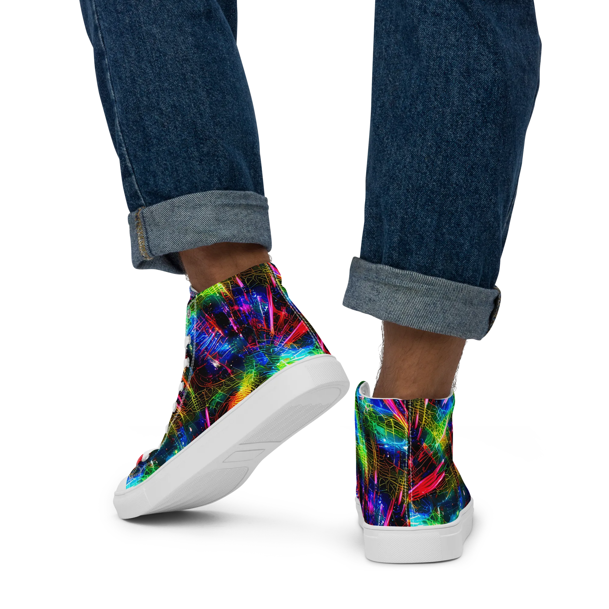 Neon Pulse on Men's High Top Canvas Shoes — Back